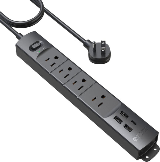 Surge Protector Power Strip with USB, Ultra Thin Flat Plug 6Ft Long Extension Cord 1625W, 3 USB a & 1 Type C, 4 AC Outlets 