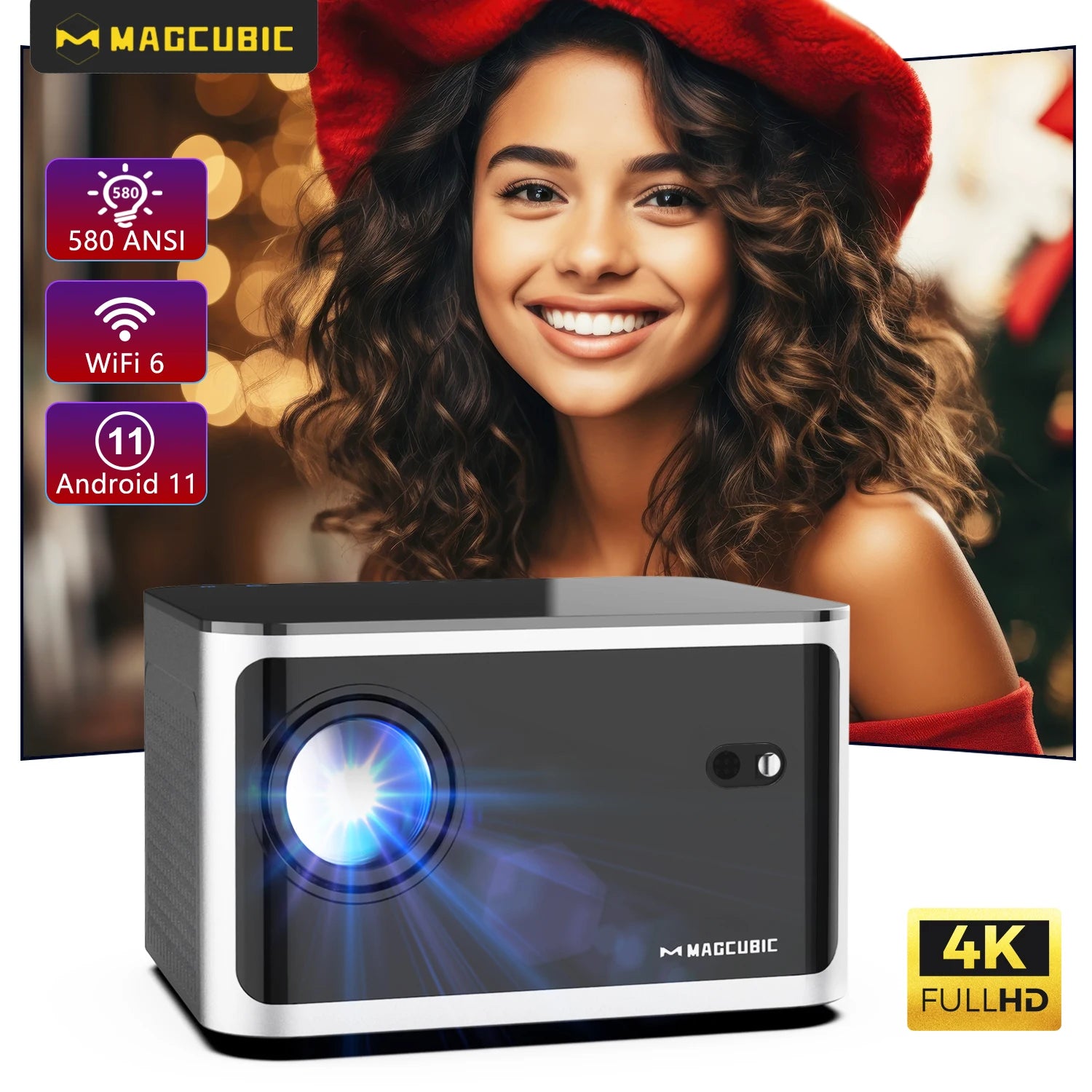 Auto Focus Projector Android 11 4K 1080P Wifi6 Voice Control 