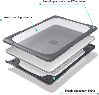 for Macbook Air 13 Inch Case 2020 2019 2018 A2337 M1 A2179 A1932, Heavy Duty Hard Shell Protective Cover with Fold Kickstand -Grey